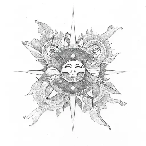 Sun moon star and butterflies  tattoo design idea