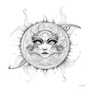 Sun moon star and butterflies  tattoo design idea