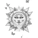 Sun moon star and butterflies  tattoo design idea