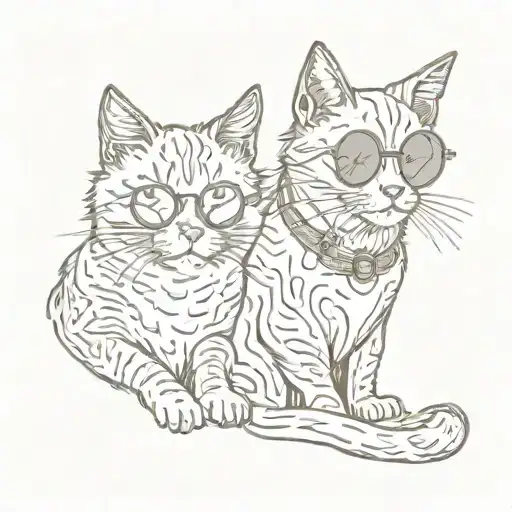 Two cats in round sunglasse tattoo design idea
