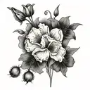poppy flower, gladiolus flower, cosmo flower, lilly of the valley flower bouquet tattoo design idea