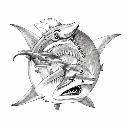 steampunk shark tattoo design idea