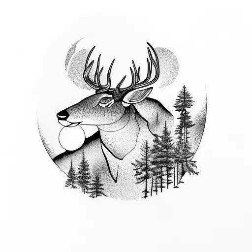 Forest with deer and moon tattoo design idea