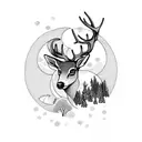 Forest with deer and moon tattoo design idea