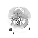 Forest with deer and moon tattoo design idea