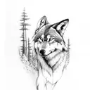 Forest with Wolf and deer tattoo design idea