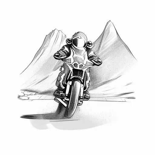 A sketch-style illustration of a motorcycle speeding through a winding mountain road tattoo design idea