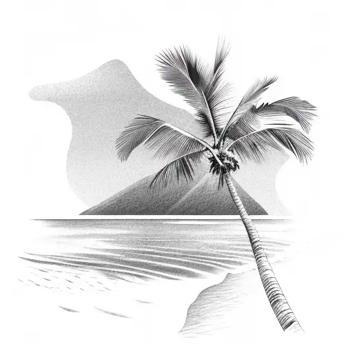 sunset over the ocean with palm trees tattoo design idea