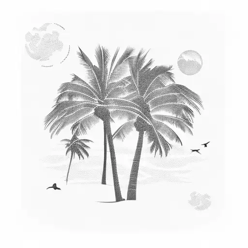 sunset over the ocean with palm trees tattoo design idea