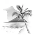 sunset over the ocean with palm trees tattoo design idea