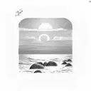 sunset over the ocean with palm trees tattoo design idea