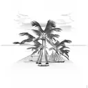 sunset over the ocean with palm trees tattoo design idea