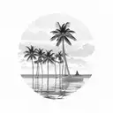 sunset over the ocean with palm trees tattoo design idea