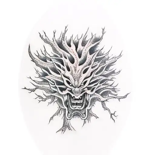 half tree half monster tattoo design idea