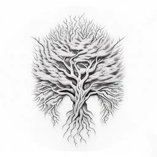 left side tree, right side monster coming out of tree tattoo design idea