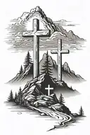 three crosses on a mountain   tattoo design idea