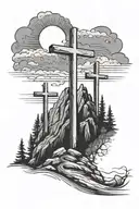 three crosses on a mountain   tattoo design idea