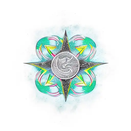 Black colored chaos star, green outline tattoo design idea