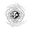 Black colored chaos star with ying yang symbol embedded in a middle, green outline tattoo design idea
