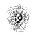 Black colored chaos star with ying yang symbol embedded in a middle, green outline tattoo design idea