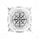 An intricate compass design incorporating symbols of family and adventure, with Amazigh patterns surrounding it tattoo design idea