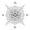 An intricate compass design incorporating symbols of family and adventure, with Amazigh patterns surrounding it tattoo design idea