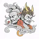 half buddha half demon tattoo design idea