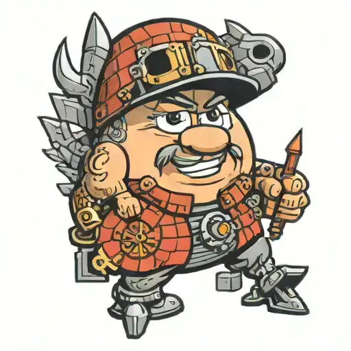 weeble builder surrounded by bricks tattoo design idea