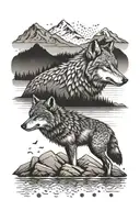 wolf loon nature mountains lake tattoo design idea