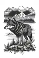 wolf loon nature mountains lake tattoo design idea