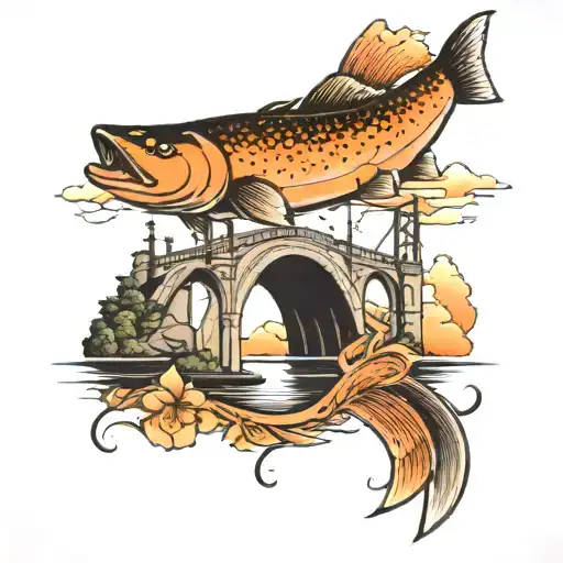 salmon San Francisco Bridge tattoo design idea