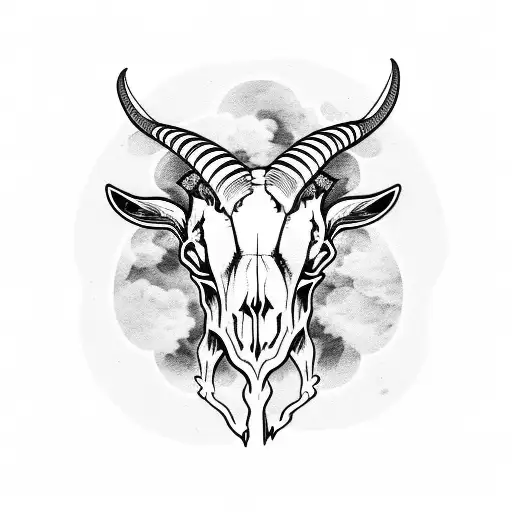 goat skull clouds tattoo design idea