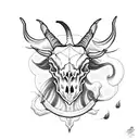goat skull clouds lightning roses tattoo design idea