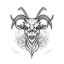goat skull clouds lightning roses tattoo design idea