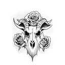 goat skull clouds lightning roses tattoo design idea