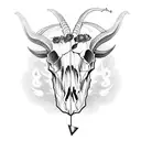 goat skull clouds lightning roses tattoo design idea