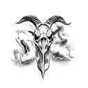 goat skull clouds tattoo design idea