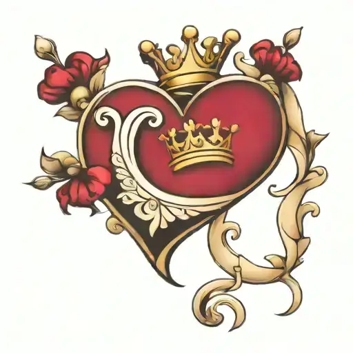 heart adorn with crown tattoo design idea