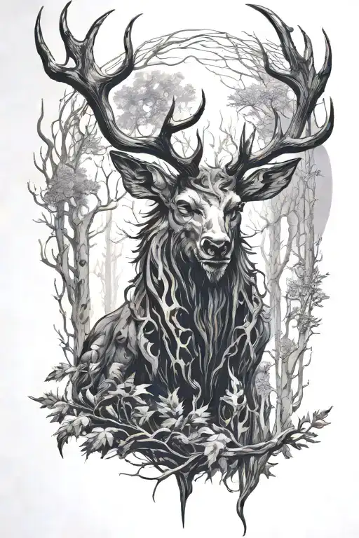 wendigo enchanted forest tattoo design idea
