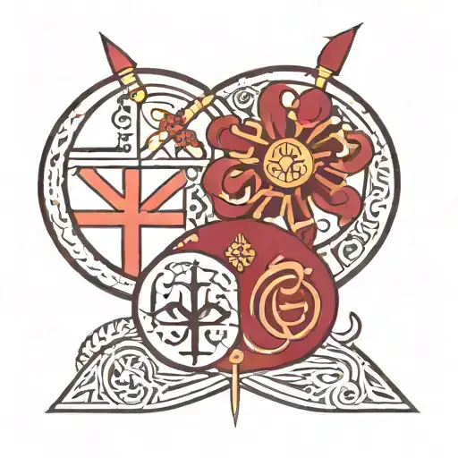 tattoo bringing together burgundy symbol, burundi symbol, charentais symbol, breton symbol, and medicine symbol tattoo design idea