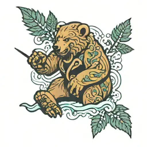 ice hole battle bear fern tattoo design idea