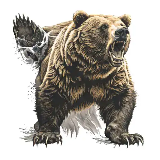 agressive grizzly bear tattoo design idea