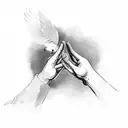 A pair of hands reaching towards a dove, symbolizing peace and sobriety tattoo design idea