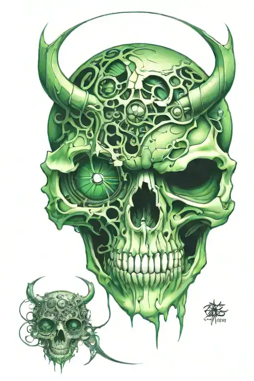 owl skull green darkness tattoo design idea