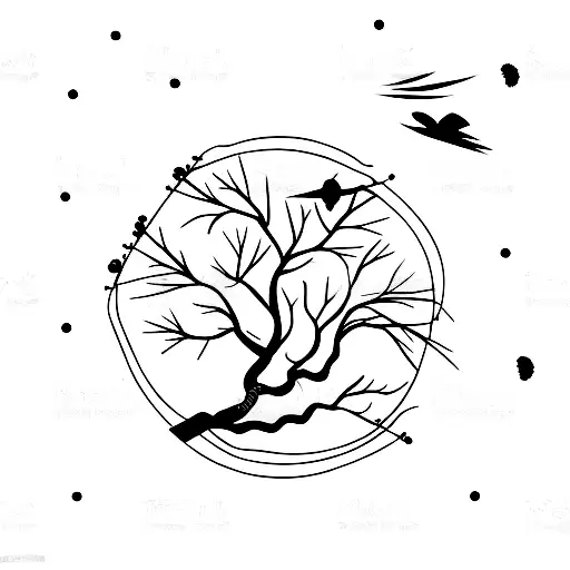 Birds on a Treebranch with a meteor falling behind them tattoo design idea