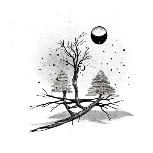 Birds on a Treebranch with a meteor falling behind them tattoo design idea