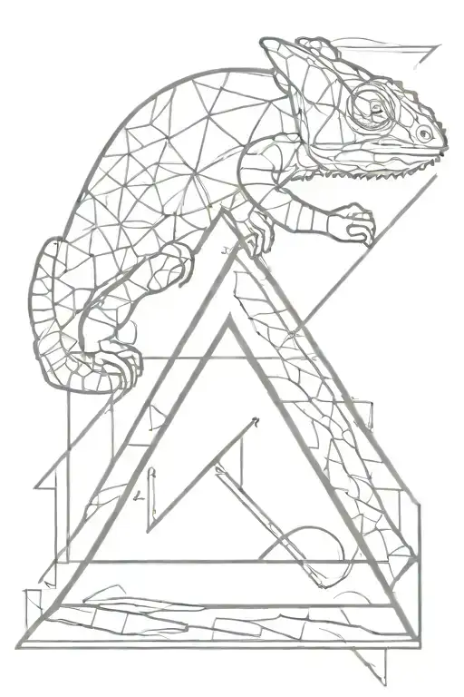 inside the triangle are a chameleon, uranium from the periodic table, yogi tattoo design idea