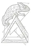 inside the triangle are a chameleon, uranium from the periodic table, yogi tattoo design idea