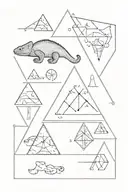 inside the triangle are a chameleon, uranium from the periodic table, yogi tattoo design idea