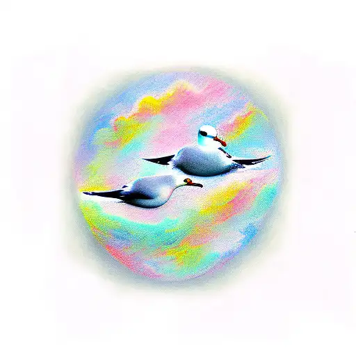 4 seagulls representing born, learn, adapt, and fly tattoo design idea